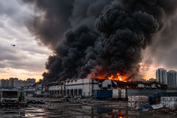 Gigantische rookwolken bij magazijn na Russische aanval op Kiev
