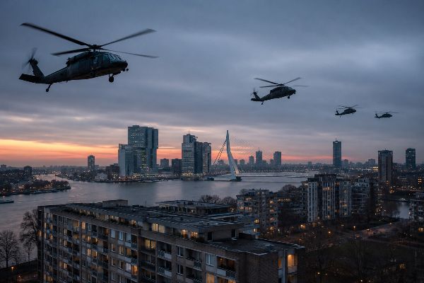 Helikopters cirkelen boven Rotterdam en wekken bewoners